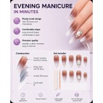 Nude‑Brown Milky White Ombre Rhinestone Press‑On Nails, Elegant Long Almond False Nails
